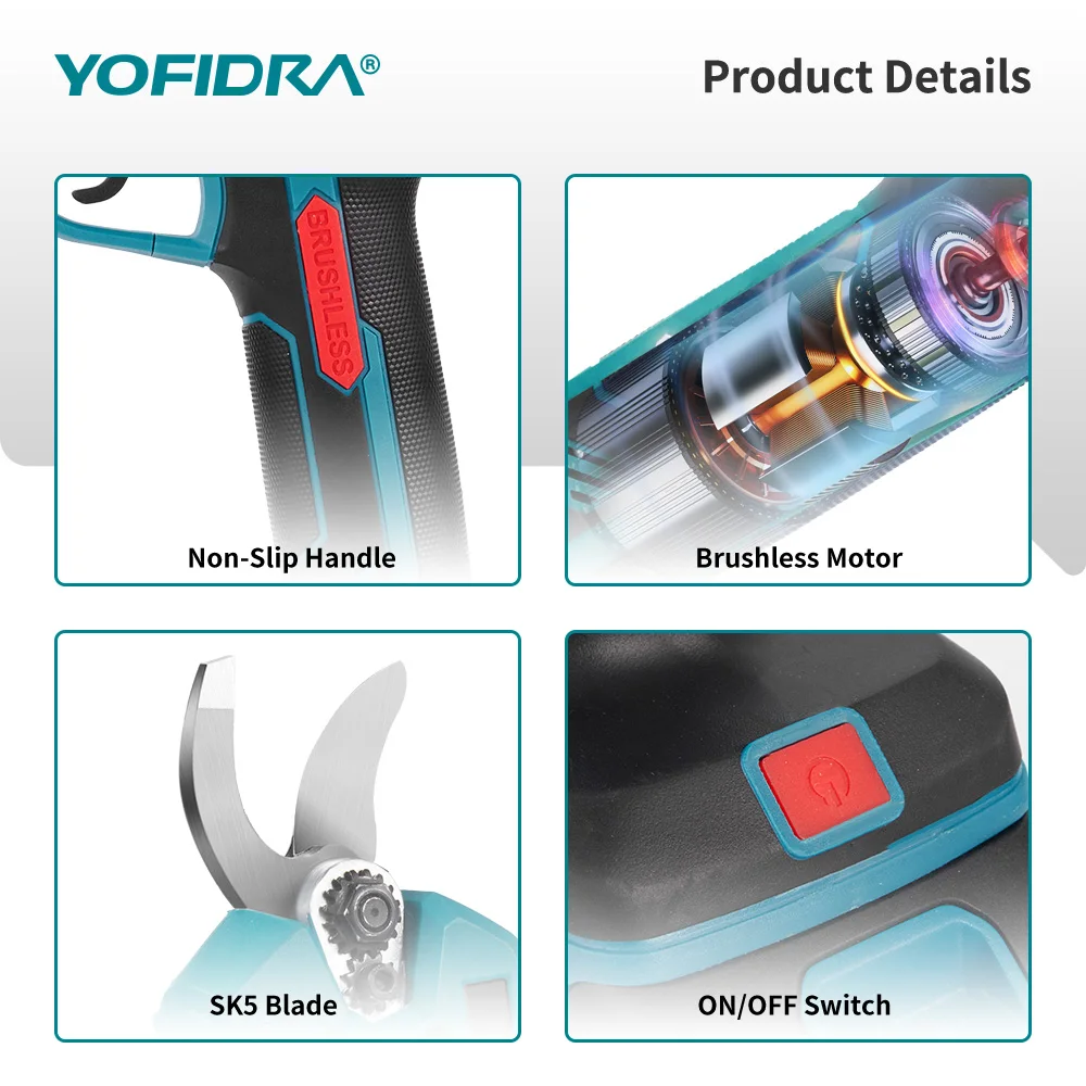 YOFIDRA 8 Inch Brushless Telescoping Pole Electric Chainsaw Scissors High Branch Garden Pruning Tool For Makita Battery Pin