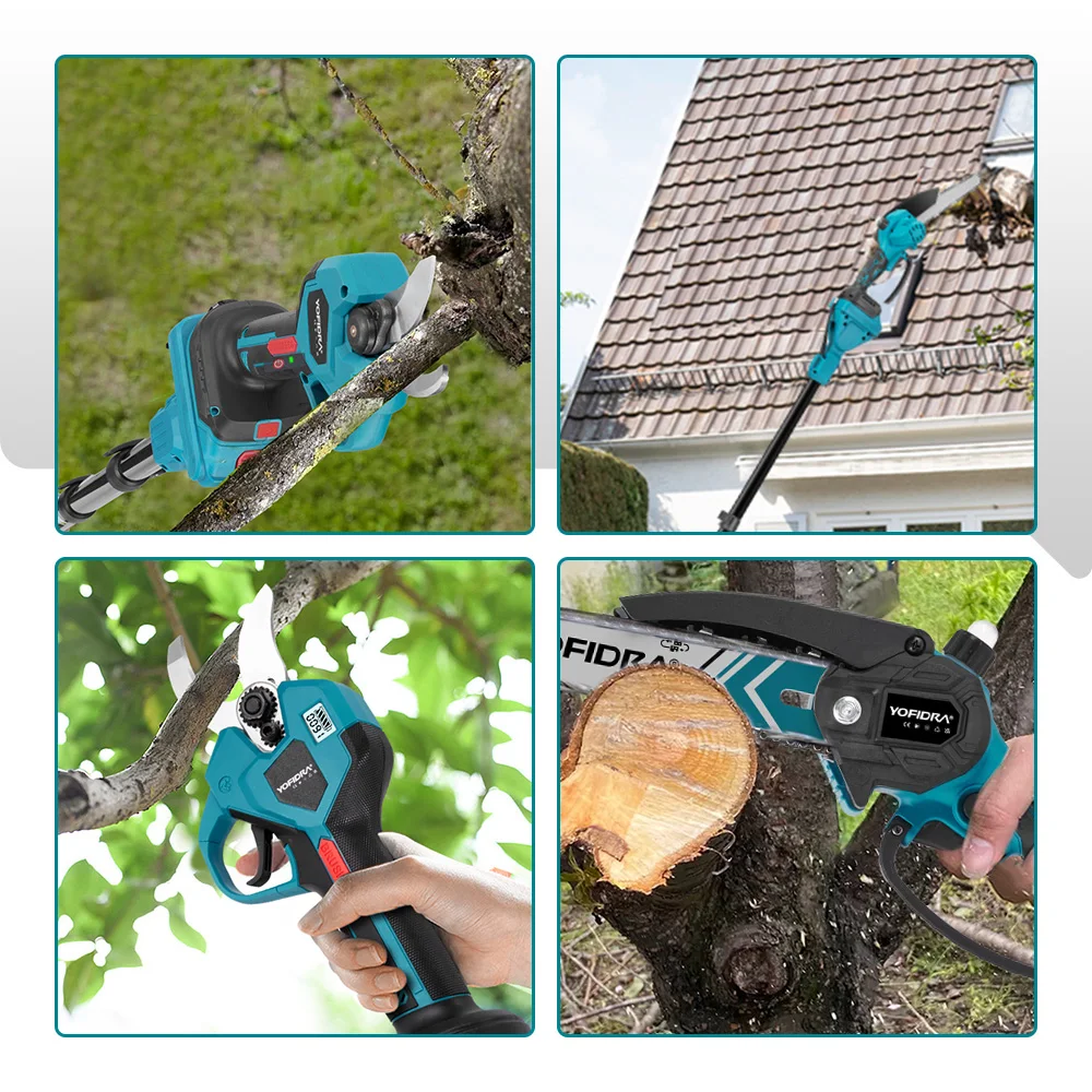 YOFIDRA 8 Inch Brushless Telescoping Pole Electric Chainsaw Scissors High Branch Garden Pruning Tool For Makita Battery Pin