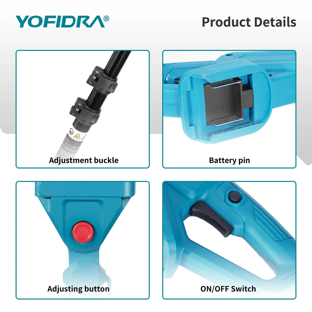 YOFIDRA 8 Inch Brushless Telescoping Pole Electric Chainsaw Scissors High Branch Garden Pruning Tool For Makita Battery Pin