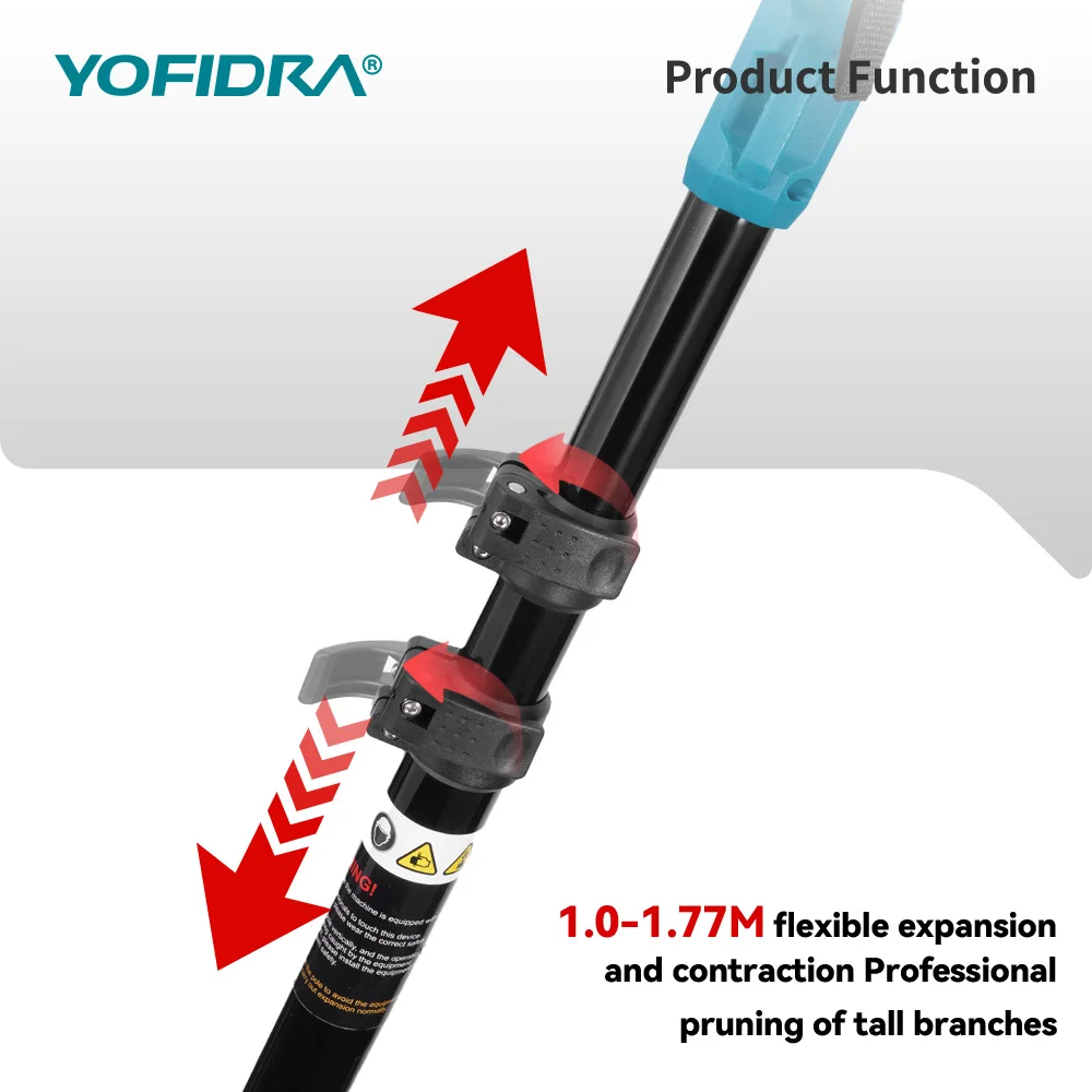 YOFIDRA 8 Inch Brushless Telescoping Pole Electric Chainsaw Scissors High Branch Garden Pruning Tool For Makita Battery Pin