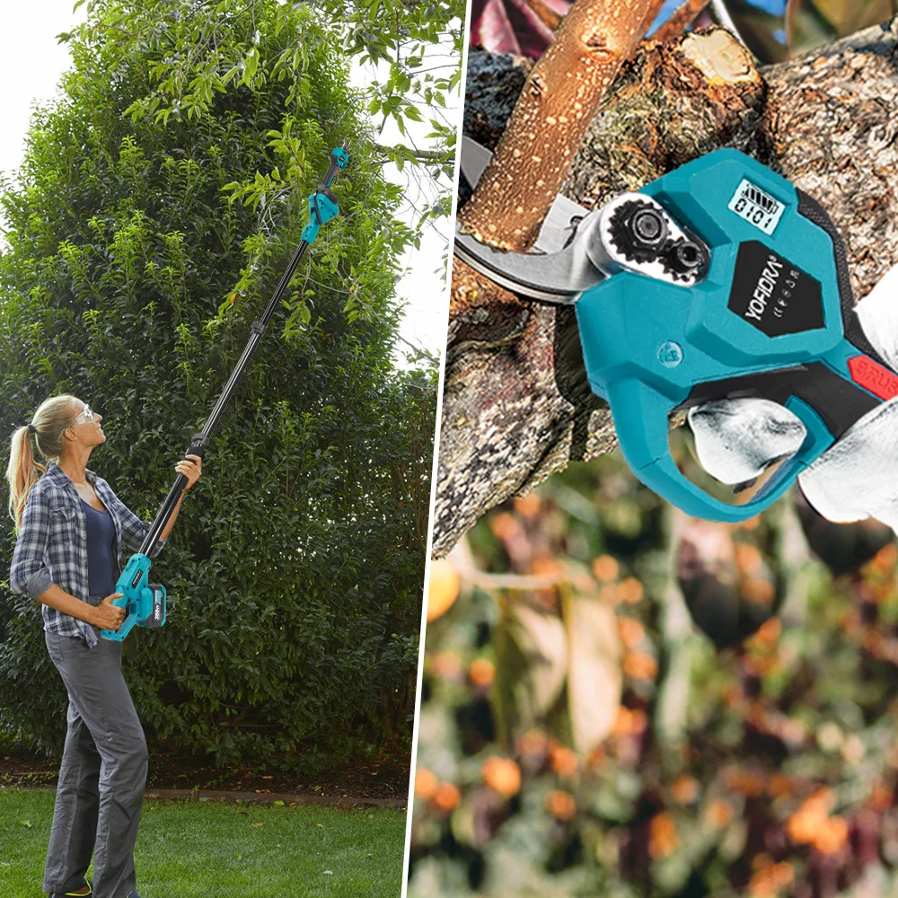 YOFIDRA 8 Inch Brushless Telescoping Pole Electric Chainsaw Scissors High Branch Garden Pruning Tool For Makita Battery Pin