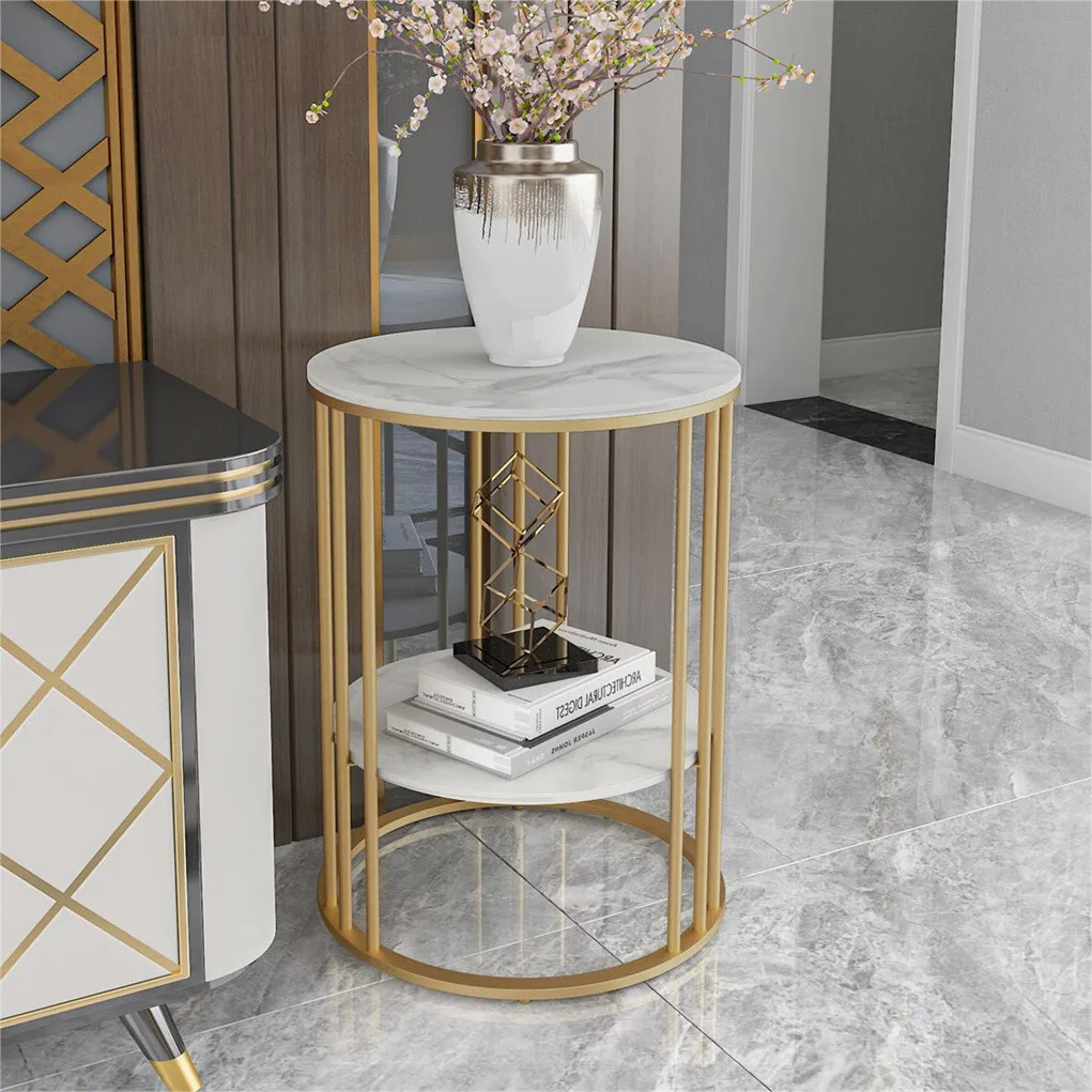 Side table luxury marble coffee table sofa table bronze metal frame modern