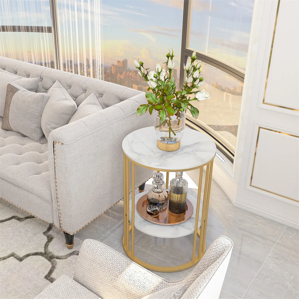 Side table luxury marble coffee table sofa table bronze metal frame modern