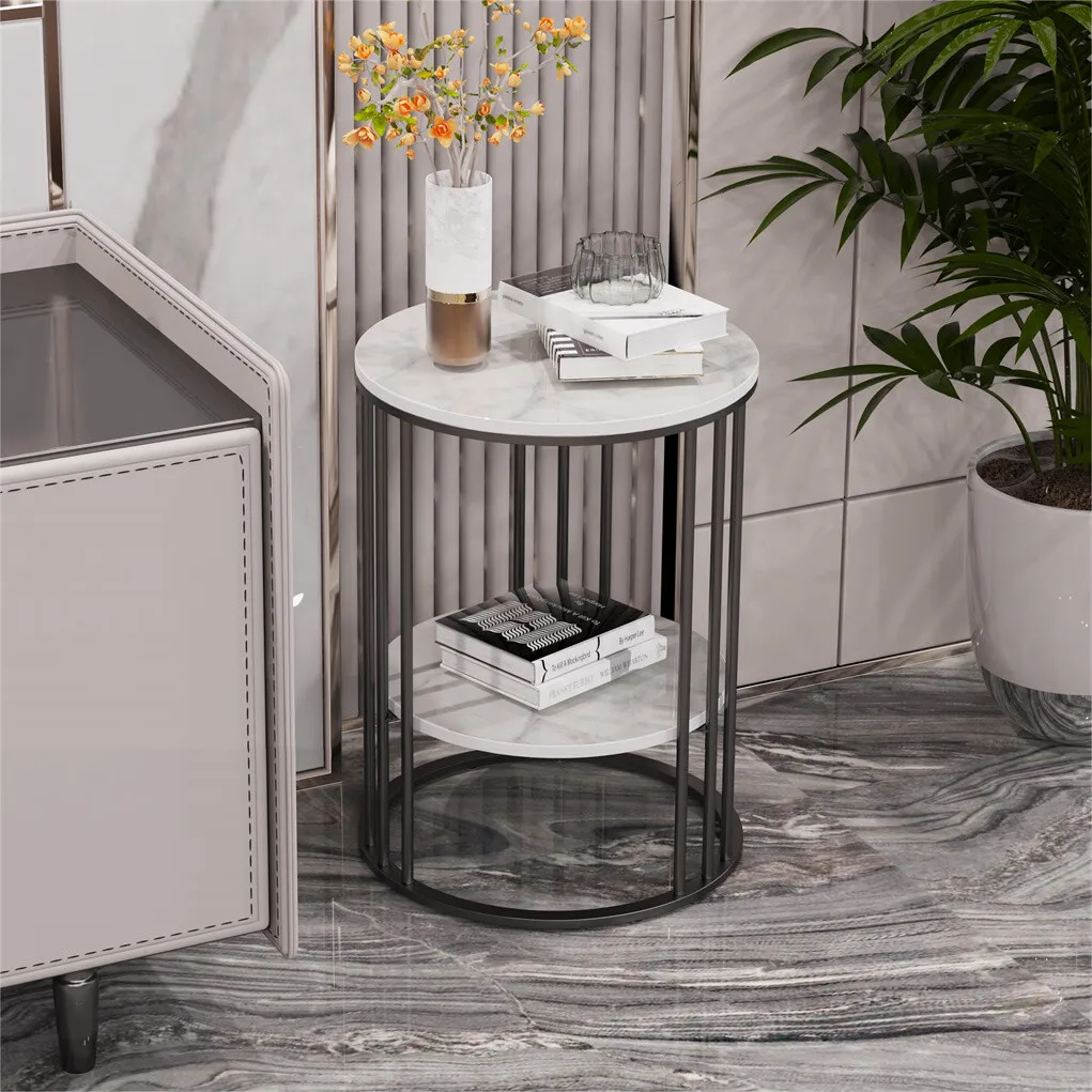Side table luxury marble coffee table sofa table bronze metal frame modern