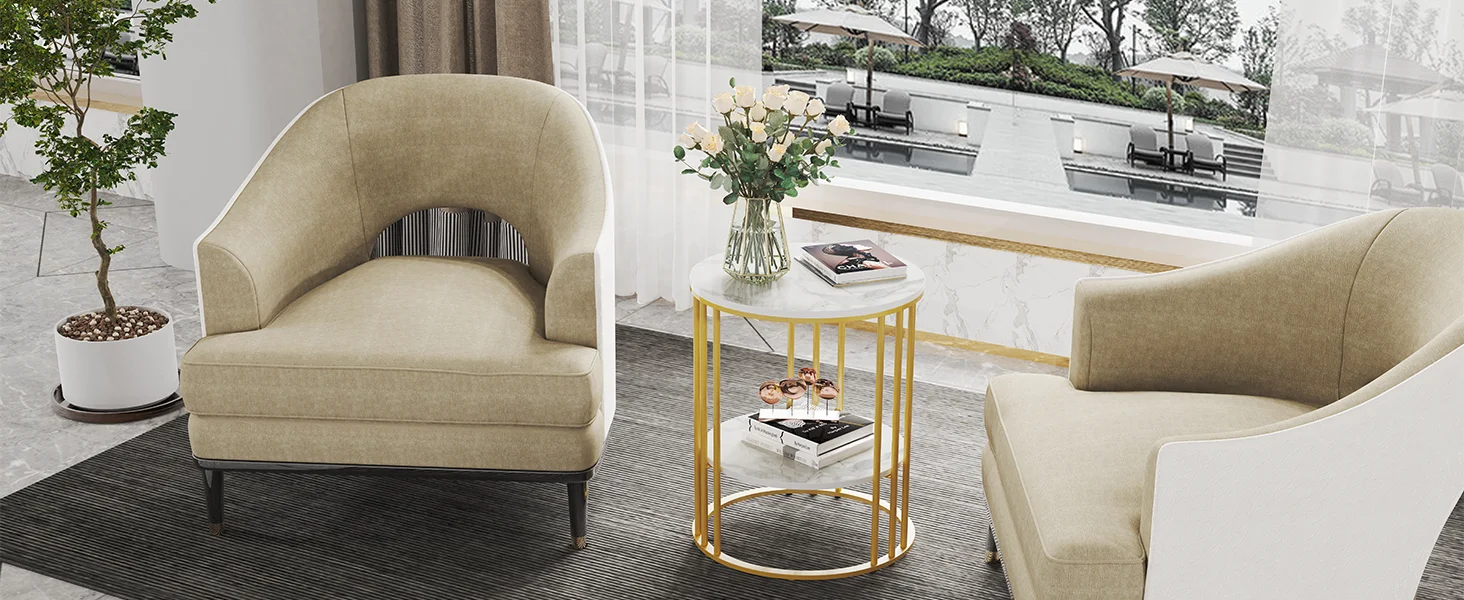 Side table luxury marble coffee table sofa table bronze metal frame modern