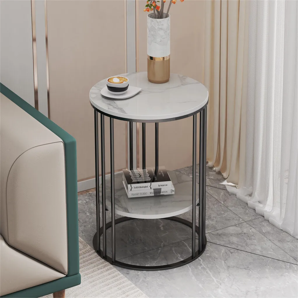 Side table luxury marble coffee table sofa table bronze metal frame modern