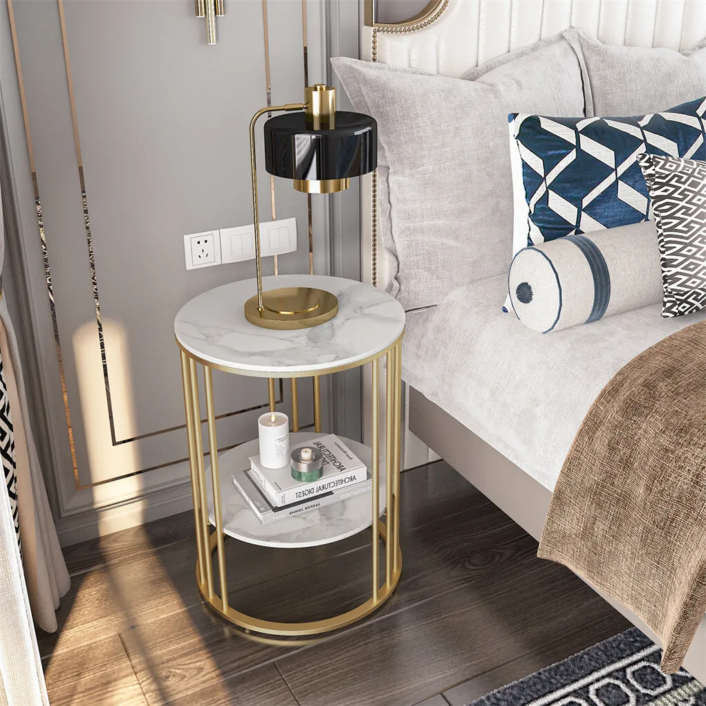 Side table luxury marble coffee table sofa table bronze metal frame modern