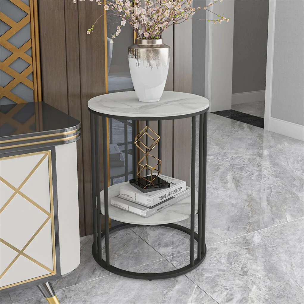 Side table luxury marble coffee table sofa table bronze metal frame modern