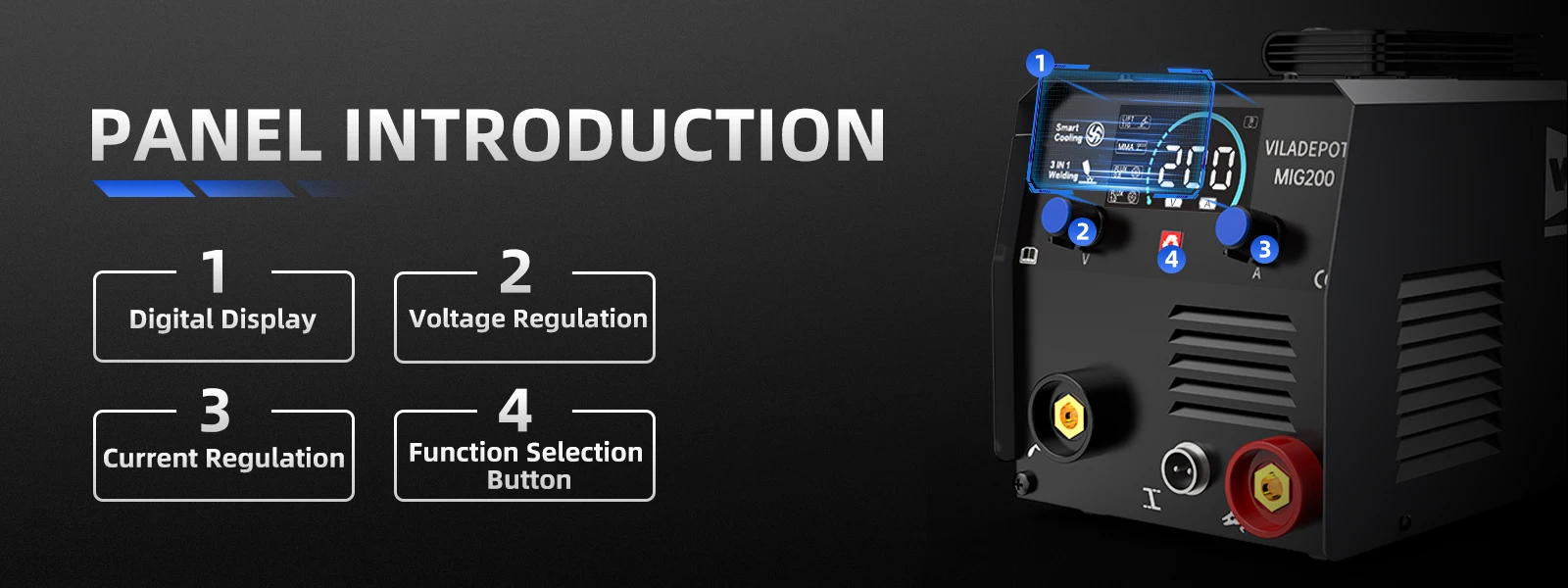 Viladepot 3 in 1 No Gas MIG Welder MIG/MMA/Lift TIG MIG200 Semi-automatic Welding Machine With Flux Cored Wire Gasless
