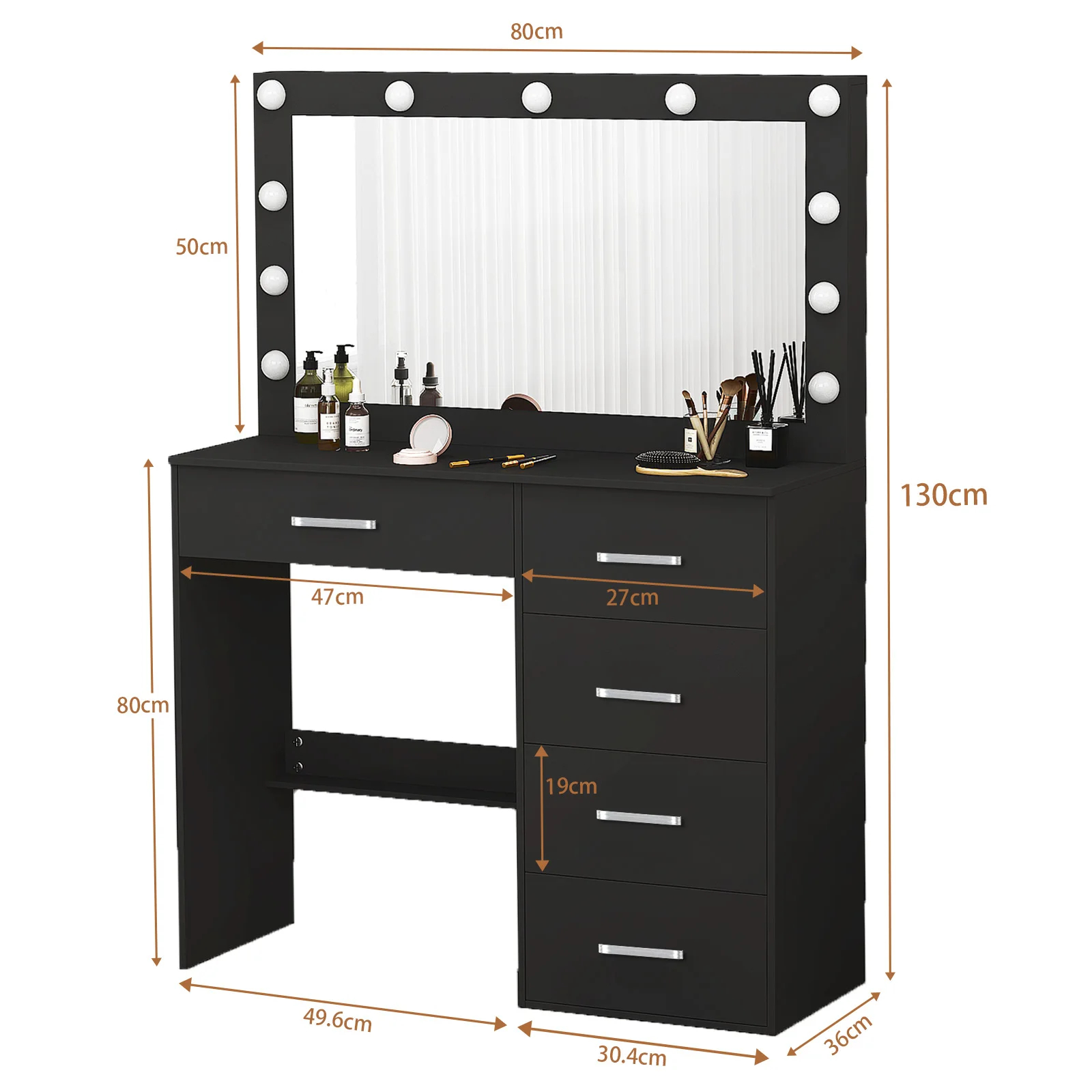 Teousev White Vanity Set with 11 LED Large Lighted Mirror, 7 Drawers, 3 Color Dimmable, Easy Assembly for Bedroom Dressing Table