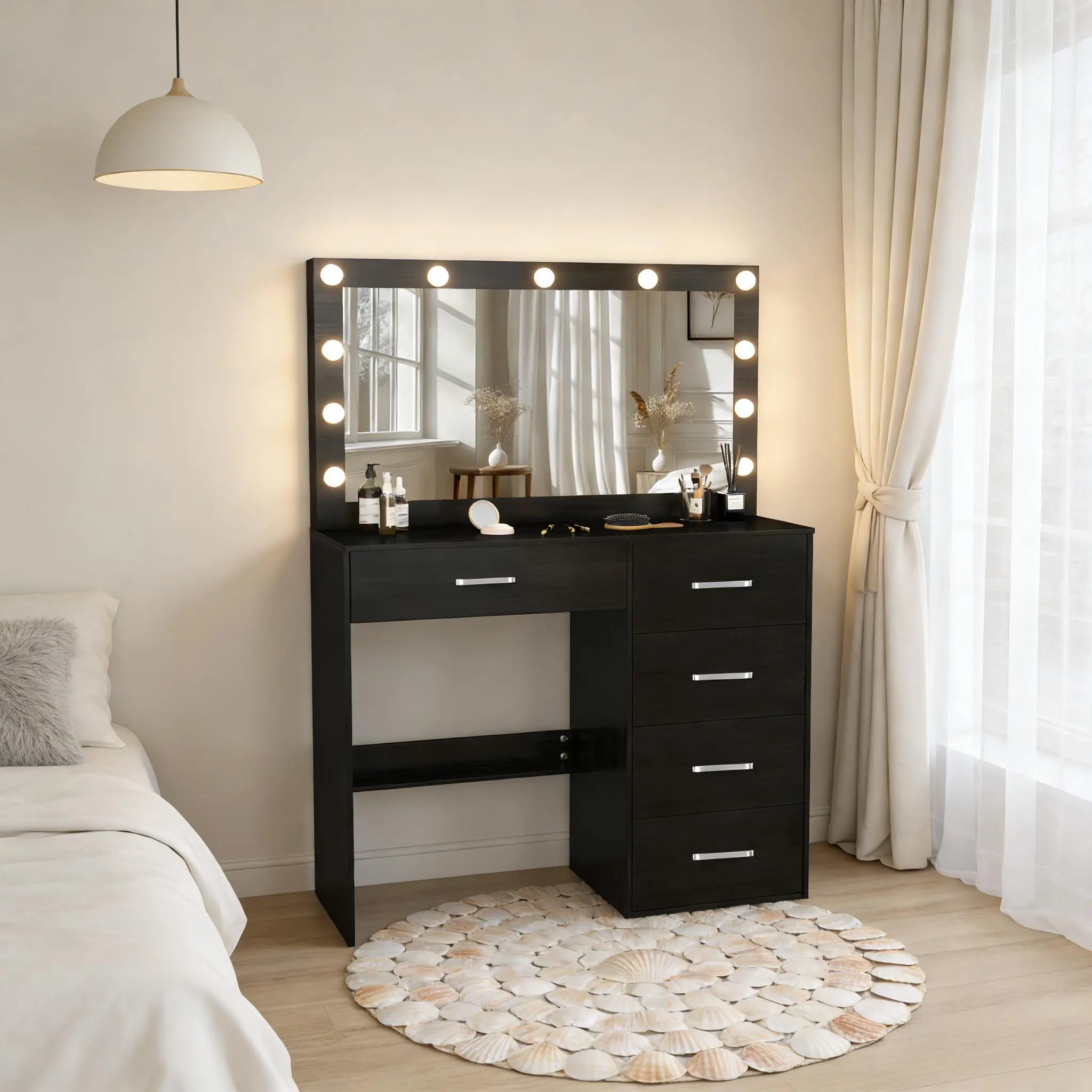 Teousev White Vanity Set with 11 LED Large Lighted Mirror, 7 Drawers, 3 Color Dimmable, Easy Assembly for Bedroom Dressing Table