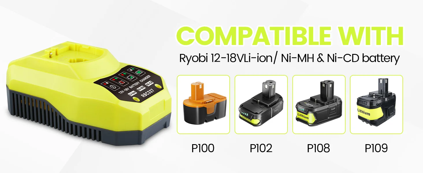 VINIDA P117 12-18V Charger Replacement for Ryobi 18V Battery Charger P117 P118 P118B P135 P166 140237023 140153004 Fast Charger