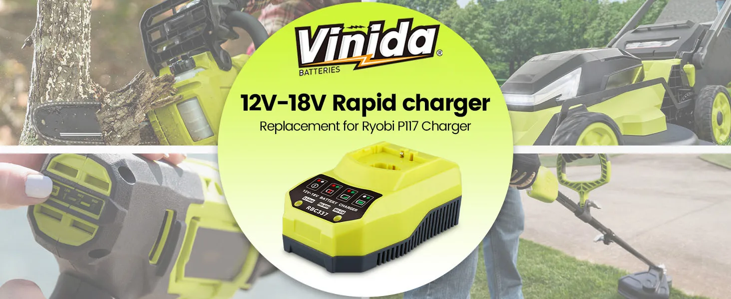 VINIDA P117 12-18V Charger Replacement for Ryobi 18V Battery Charger P117 P118 P118B P135 P166 140237023 140153004 Fast Charger