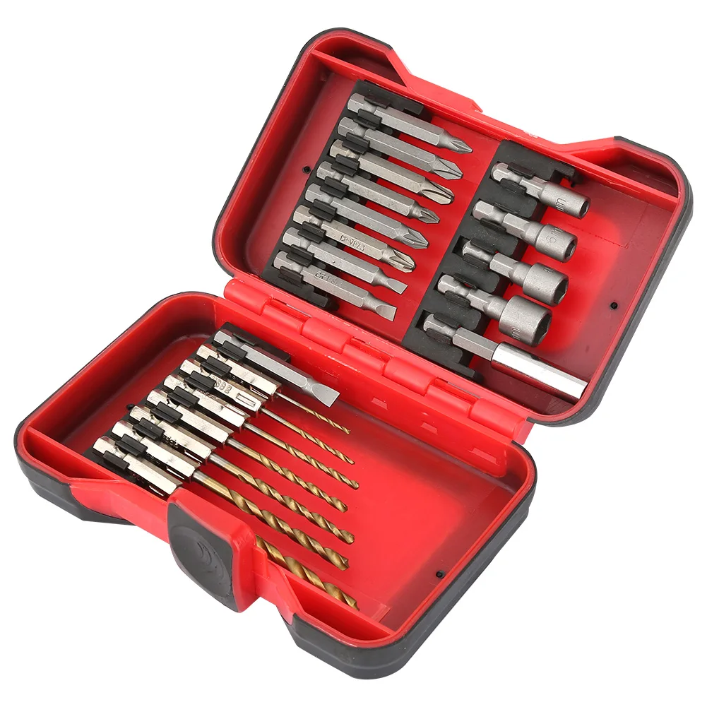 21PCS/set Screwdriver Bit Set 21-piece Professional Hex Shank Screwdriver and Drill Bit Set with Red Plastic Box