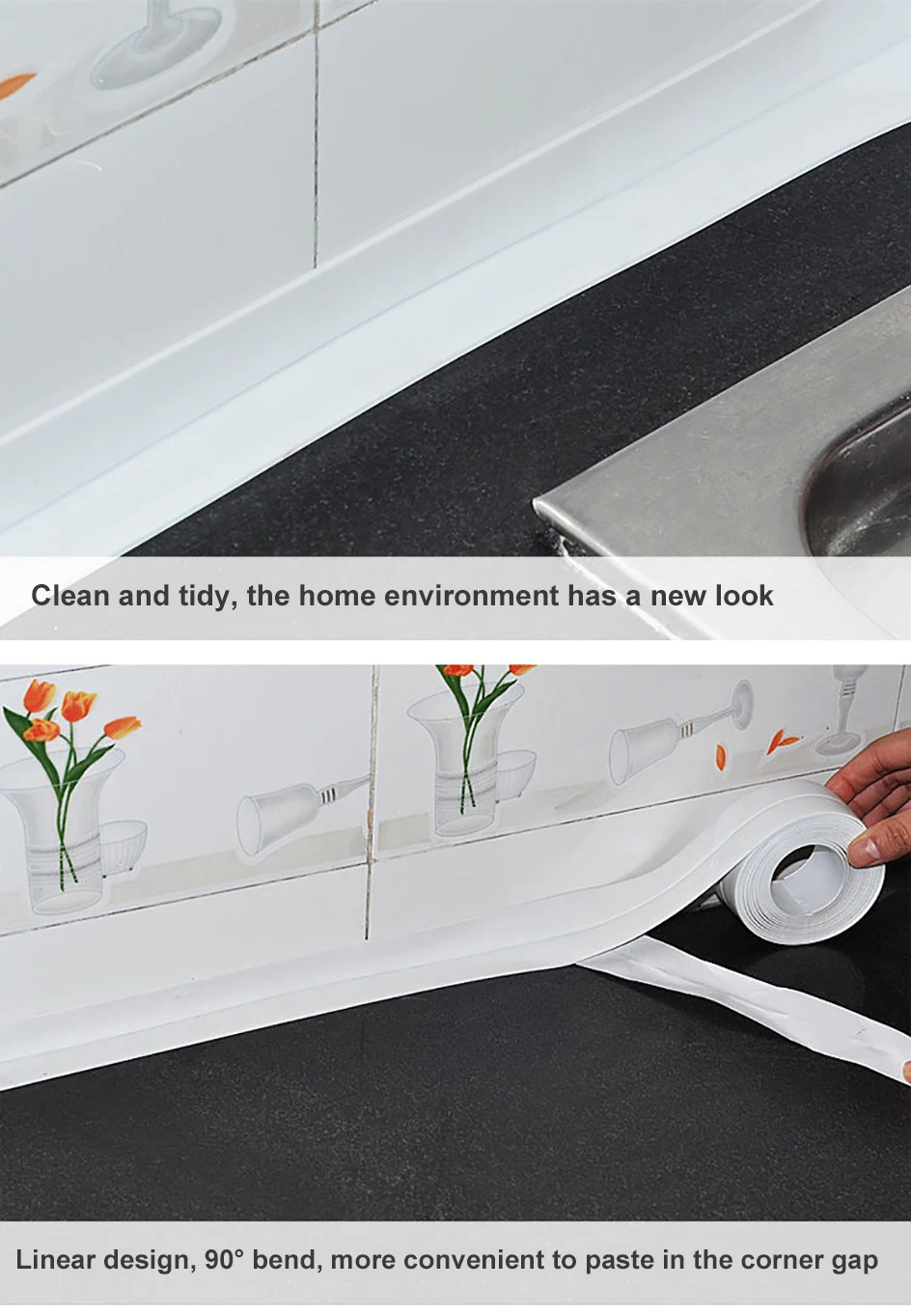 3.2M Bath Caulk Tape Self Adhesive PVC Oil-Proof Kitchen Sink Edge Corner Wall Sticker Waterproof Toilet Sealing Strip Tape