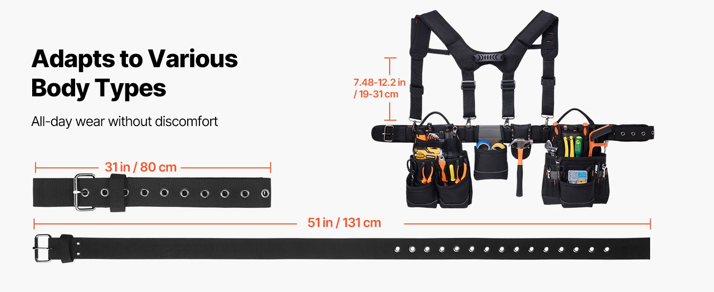 SucceBuy 19 Pockets Tool Belt Tools Pouch Waist Adjustable 31-51in Utility Belt Work Bag Detachable Suspension for Electrician