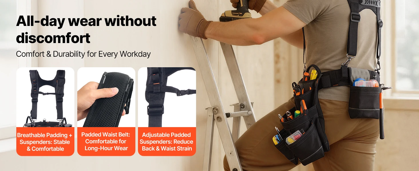 SucceBuy 19 Pockets Tool Belt Tools Pouch Waist Adjustable 31-51in Utility Belt Work Bag Detachable Suspension for Electrician