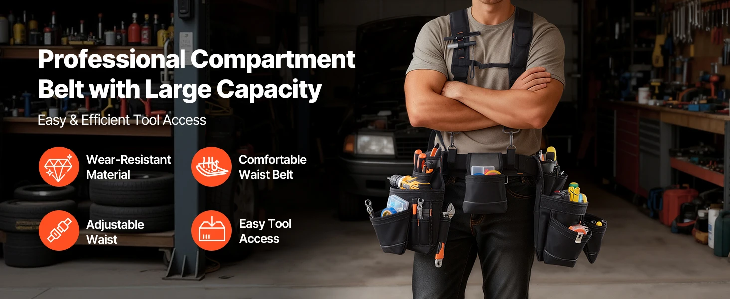 SucceBuy 19 Pockets Tool Belt Tools Pouch Waist Adjustable 31-51in Utility Belt Work Bag Detachable Suspension for Electrician