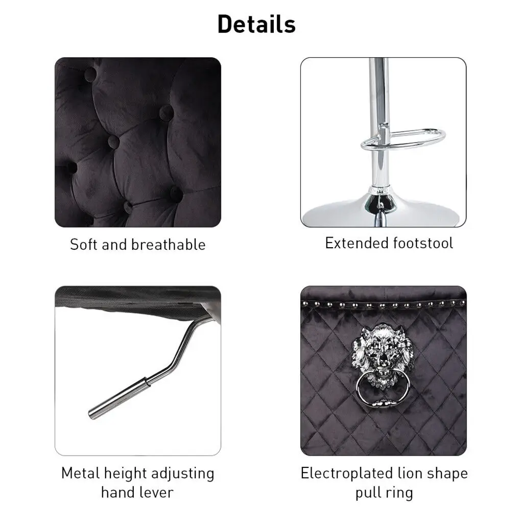 Luxury Velvet Swivel Bar Stools with Lion Knocker Upholstered Bar Dining Chairs for Home Bar Table