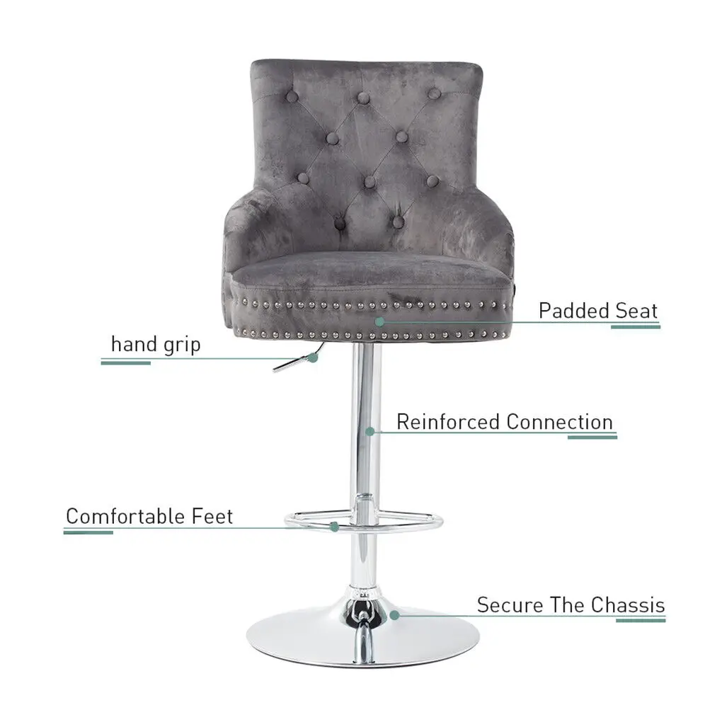 Luxury Velvet Swivel Bar Stools with Lion Knocker Upholstered Bar Dining Chairs for Home Bar Table