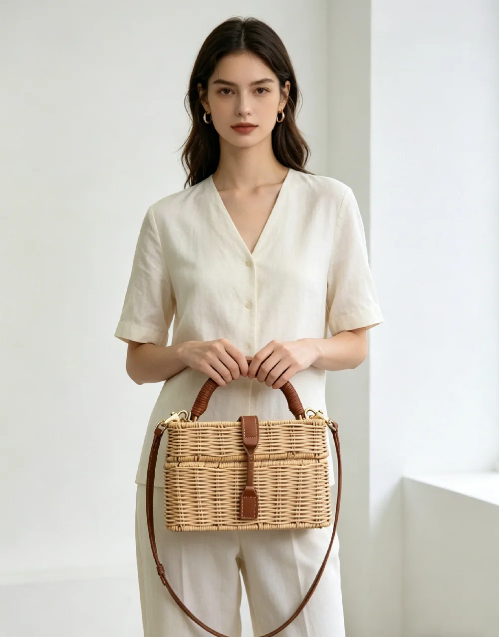 Handmade Summer Straw Bag Women Rattan Box Shoulder Travel Vacation Beach High Quality Square Purse