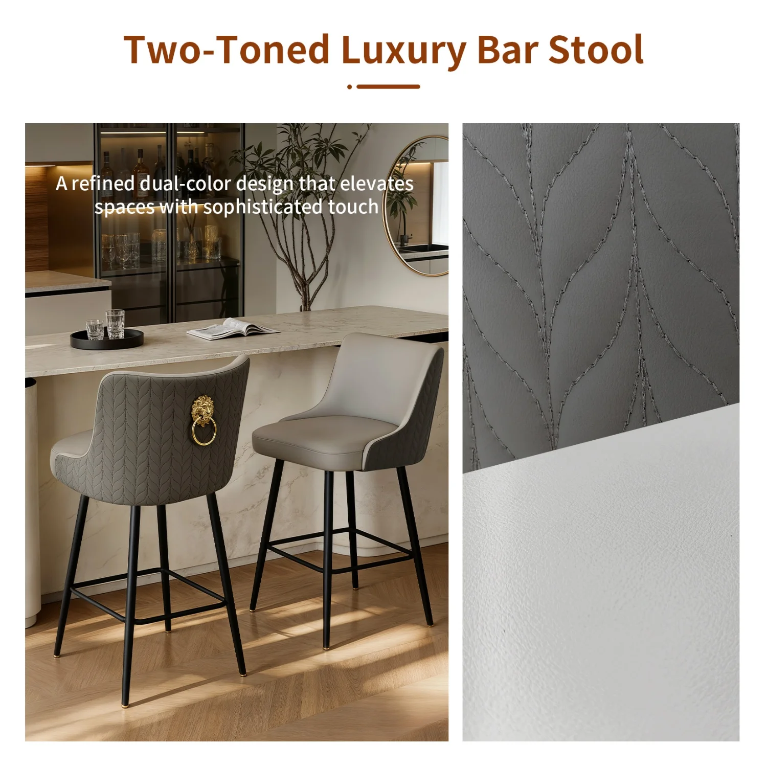 Swivel Bar Stools Microfiber Leather Upholstery Counter Height Bar Chairs with High Back and Footrest for Kitchen Island