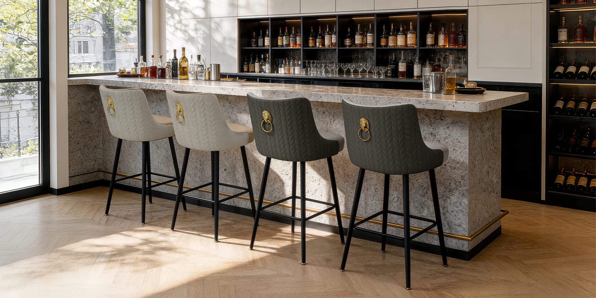 Swivel Bar Stools Microfiber Leather Upholstery Counter Height Bar Chairs with High Back and Footrest for Kitchen Island
