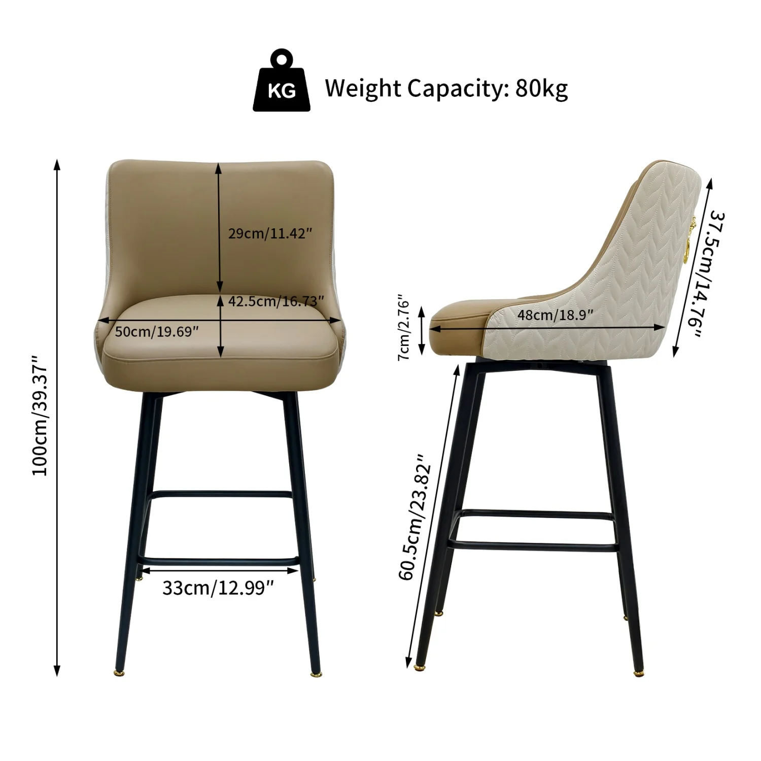 Swivel Bar Stools Microfiber Leather Upholstery Counter Height Bar Chairs with High Back and Footrest for Kitchen Island