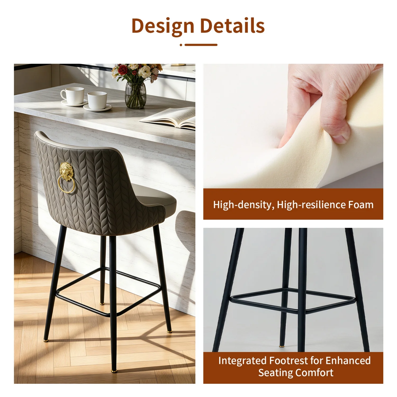 Swivel Bar Stools Microfiber Leather Upholstery Counter Height Bar Chairs with High Back and Footrest for Kitchen Island