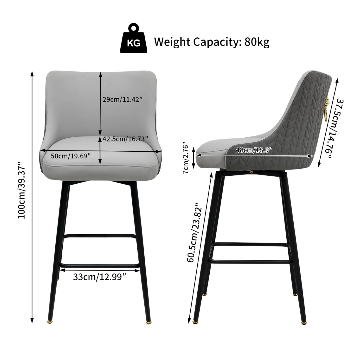 Swivel Bar Stools Microfiber Leather Upholstery Counter Height Bar Chairs with High Back and Footrest for Kitchen Island