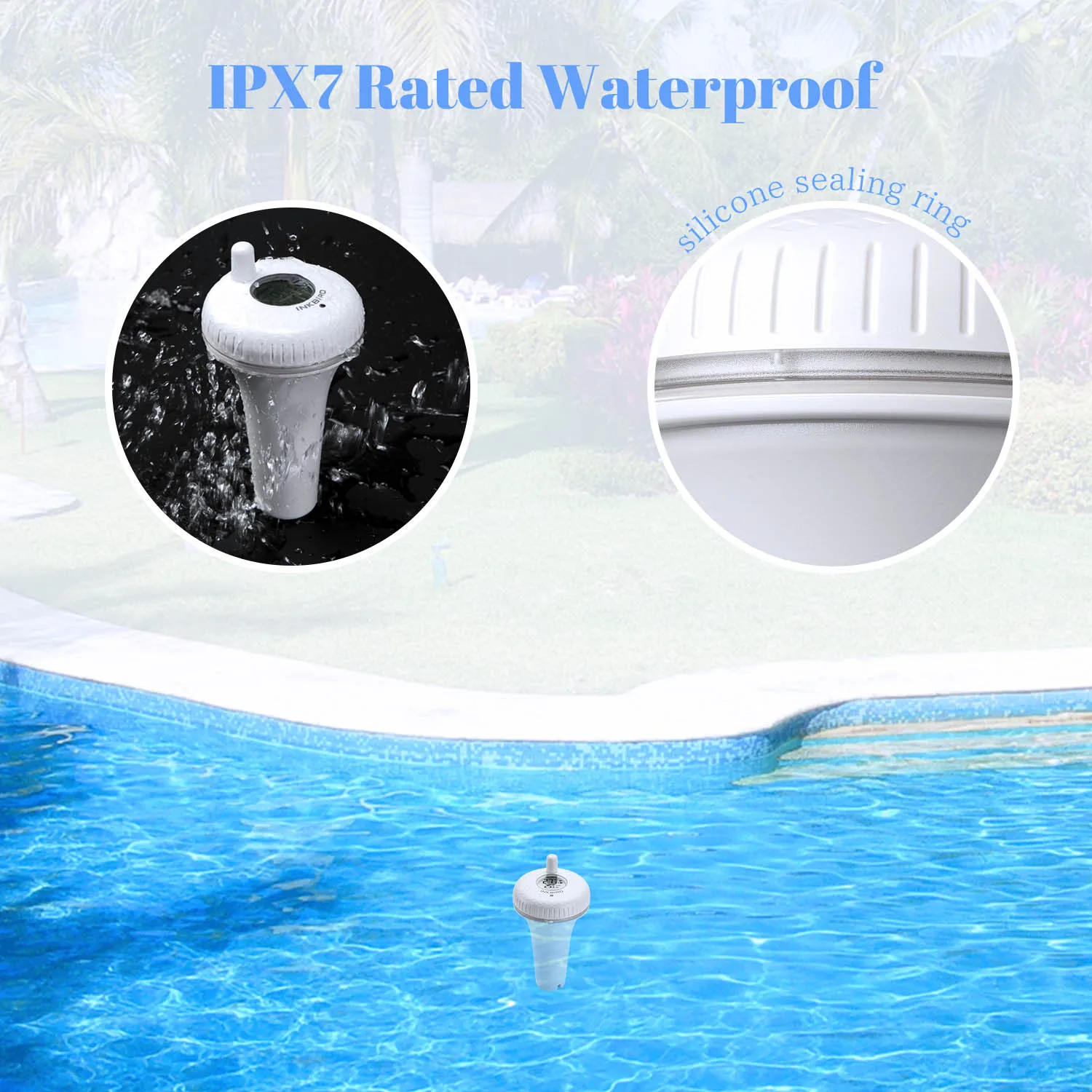 INKBIRD IBS-P01R Pool Thermometer with Indoor Monitor Up to 300 ft Transmission Floating Thermometer for Bathtub,Aquarium