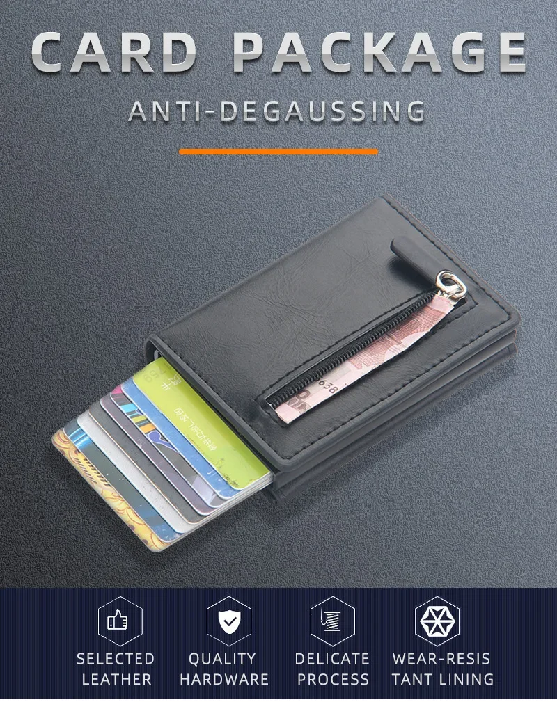 Pop Up Credit Card Holder Wallets Men Slim Rfid Blocking CardHolder Wallet for Men Card Money Bag Purse PU Leather Short Wallets