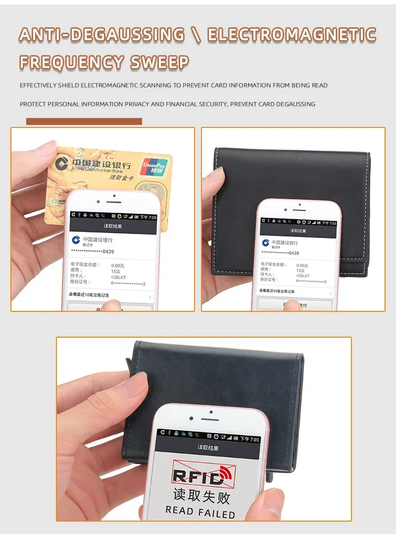 Pop Up Credit Card Holder Wallets Men Slim Rfid Blocking CardHolder Wallet for Men Card Money Bag Purse PU Leather Short Wallets