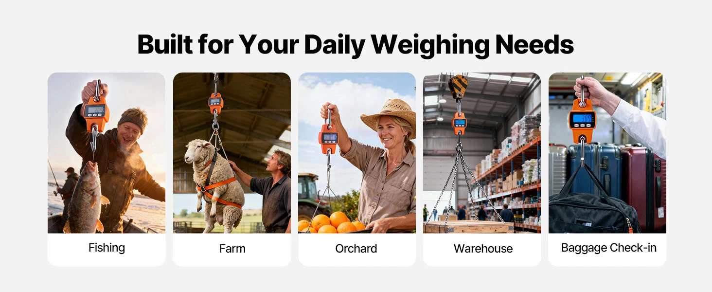 SucceBuy 660 lbs/300 kg Digital Crane Scale Portable Handheld Hanging Scale with LCD Display & Hook for Farm Hunting Fishing