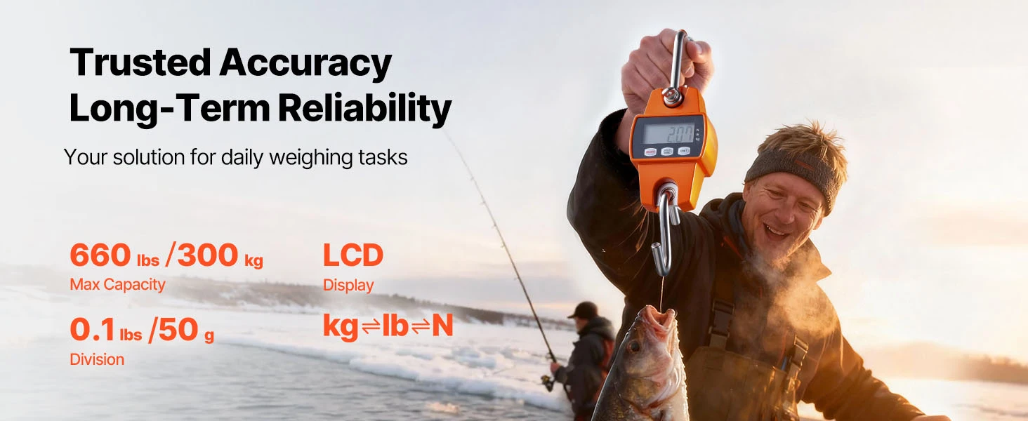SucceBuy 660 lbs/300 kg Digital Crane Scale Portable Handheld Hanging Scale with LCD Display & Hook for Farm Hunting Fishing