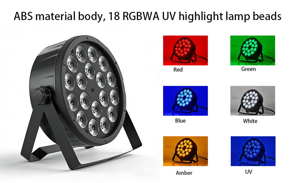 LSLYB 18x18W RGBWA‑UV 6in1 LED Par Light ABS DMX512 Stage Lighting for DJ Show Bar Wedding Family Party Disco Uplight