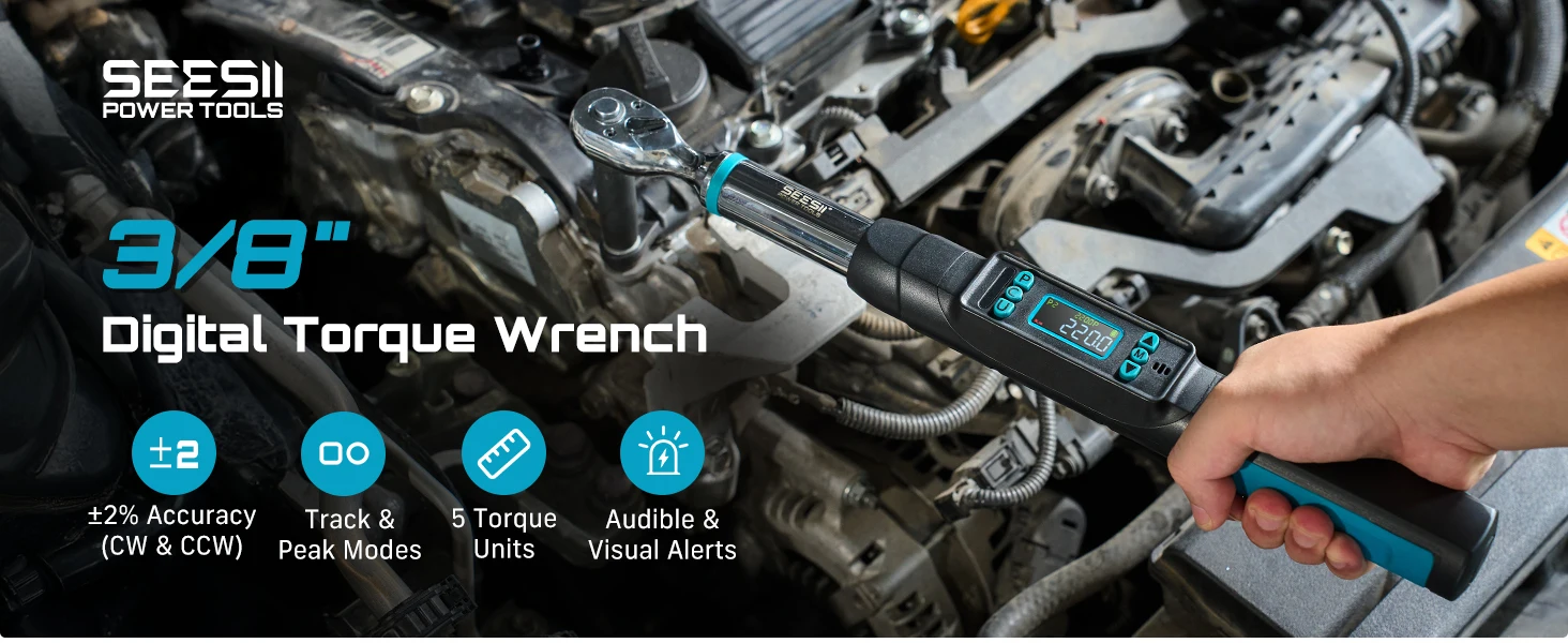 SEESII 220N.m Torque Wrench 3/8" Square Drive Torques Key ±2% High Precision Torque Wrench Professional Bicycle Automotive Tool