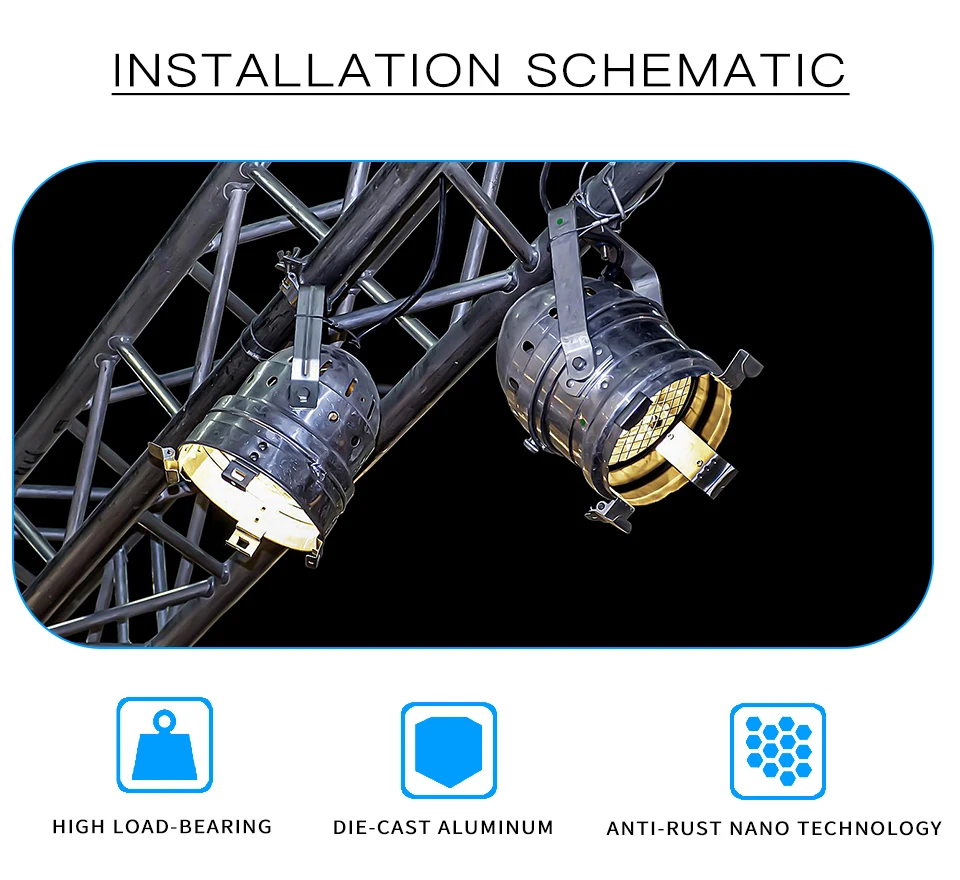 10 Pieces Aluminum Alloy Stage Light Clamps, Quick-Release Hooks, Theater Lighting, 48-51mm, 100kg,