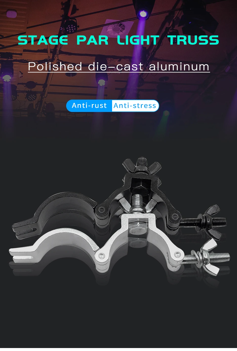 10 Pieces Aluminum Alloy Stage Light Clamps, Quick-Release Hooks, Theater Lighting, 48-51mm, 100kg,