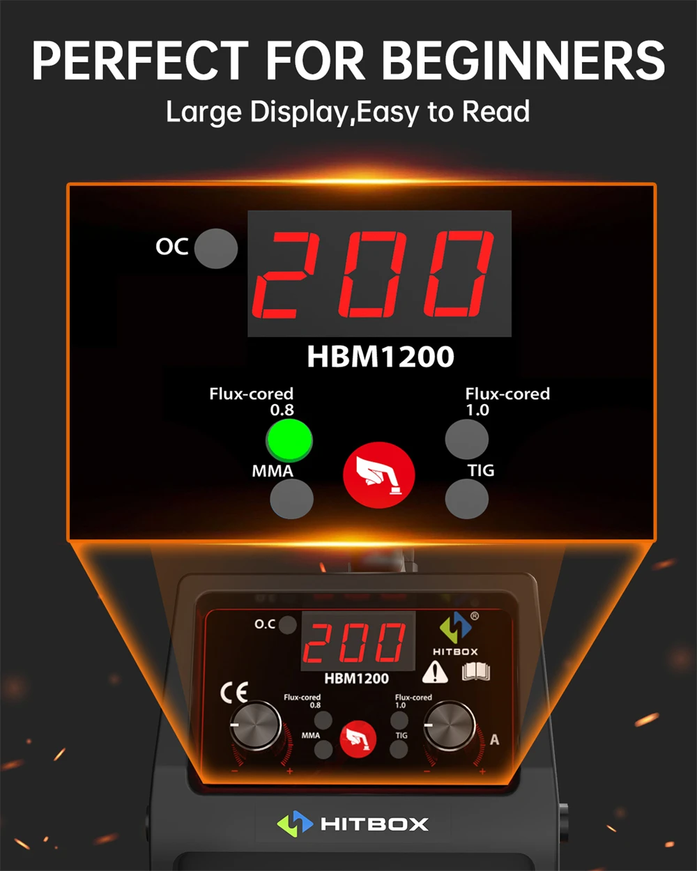 HITBOX MIG200 MIG Welder 3 in 1 MMA/Flux Cored MIG/Lift TIG Semi-Automatic Gasless MIG Inverter Welding Machine 220V AU Plug