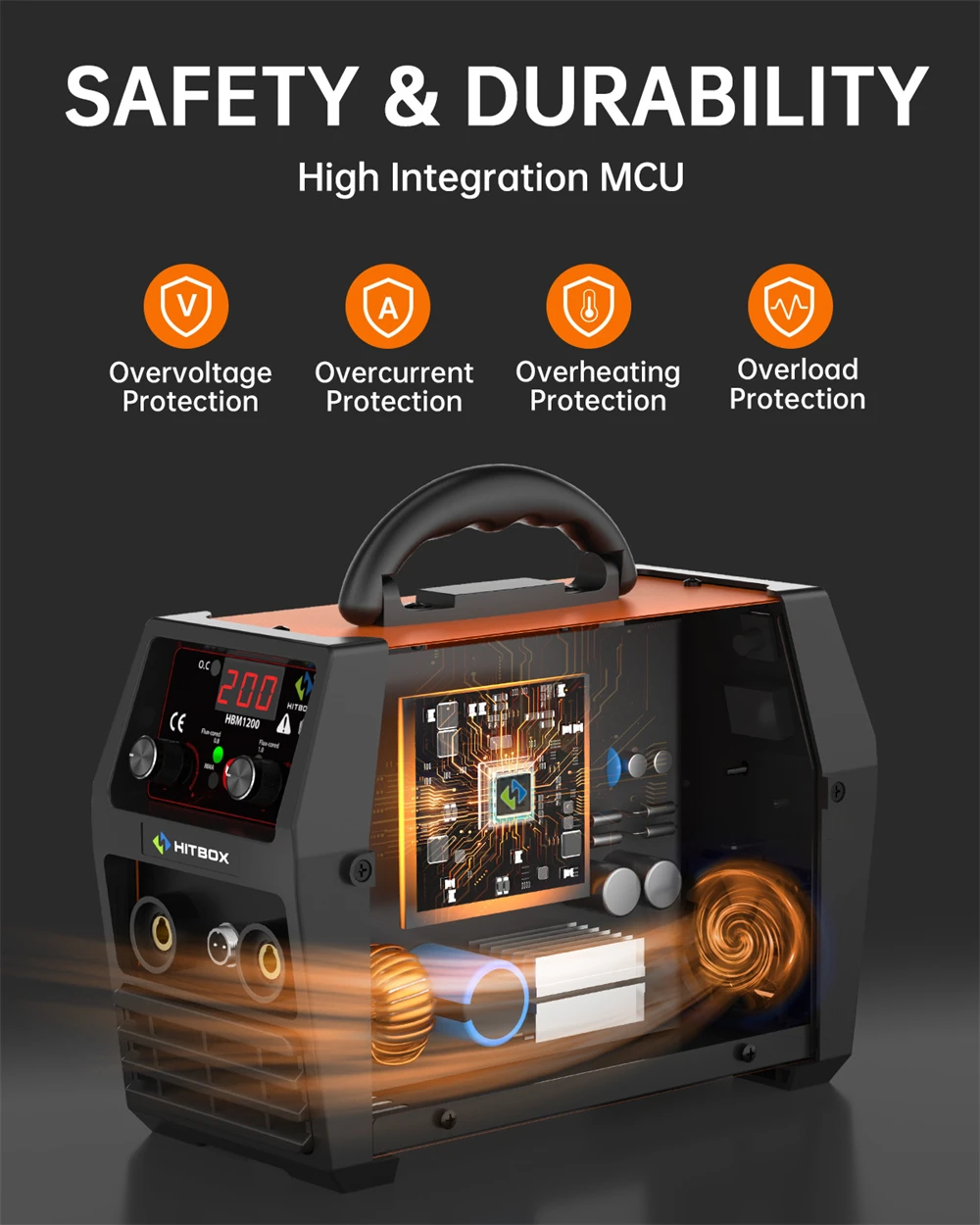 HITBOX MIG200 MIG Welder 3 in 1 MMA/Flux Cored MIG/Lift TIG Semi-Automatic Gasless MIG Inverter Welding Machine 220V AU Plug