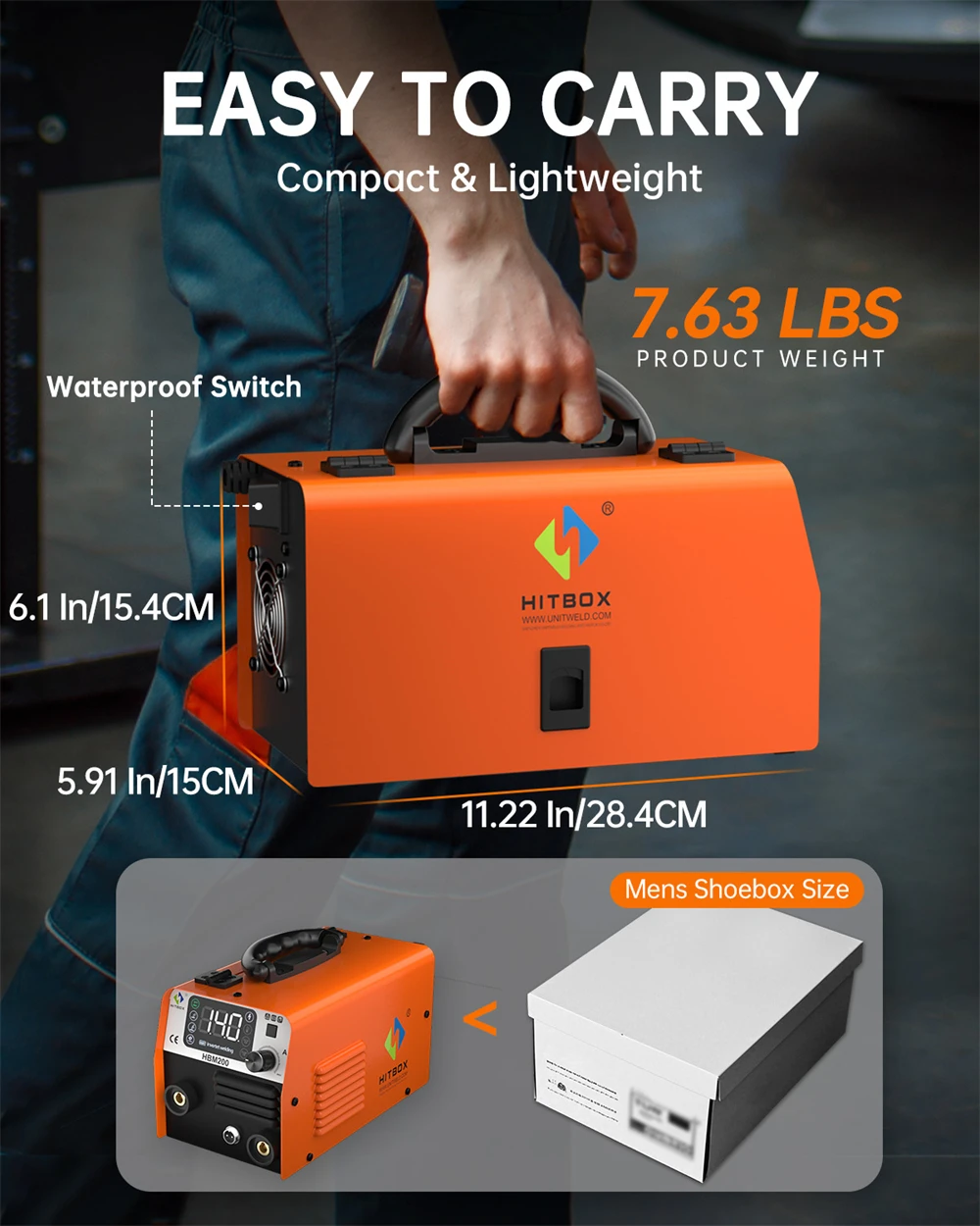 Hitbox Hbm200 Mig Welder 3 in 1 Arc/Gasless Mig/Lift Tig Non Gas Semi-Automatic Igbt Inverter Welding Machine 220V Au Plug
