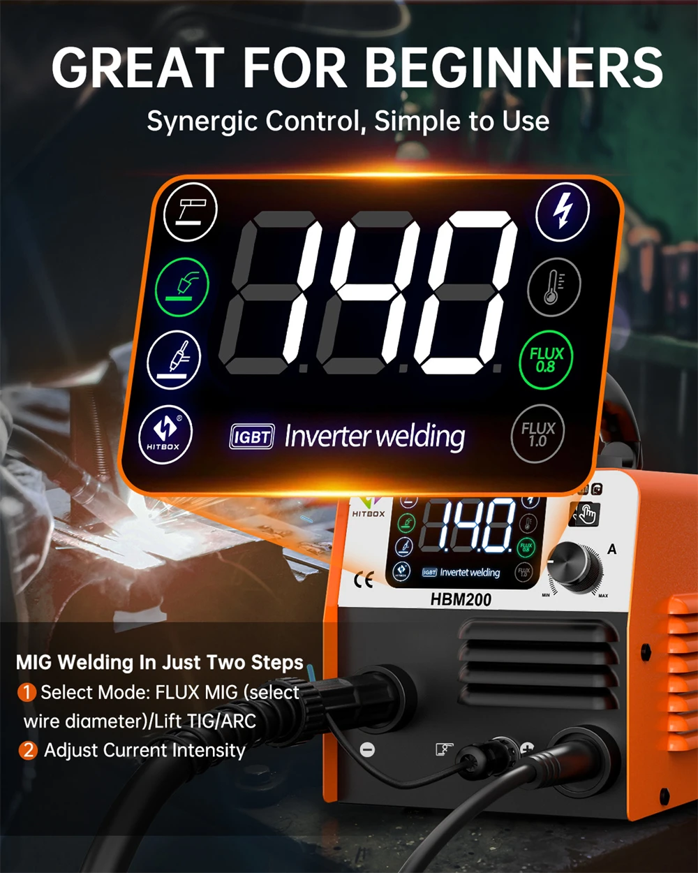 Hitbox Hbm200 Mig Welder 3 in 1 Arc/Gasless Mig/Lift Tig Non Gas Semi-Automatic Igbt Inverter Welding Machine 220V Au Plug