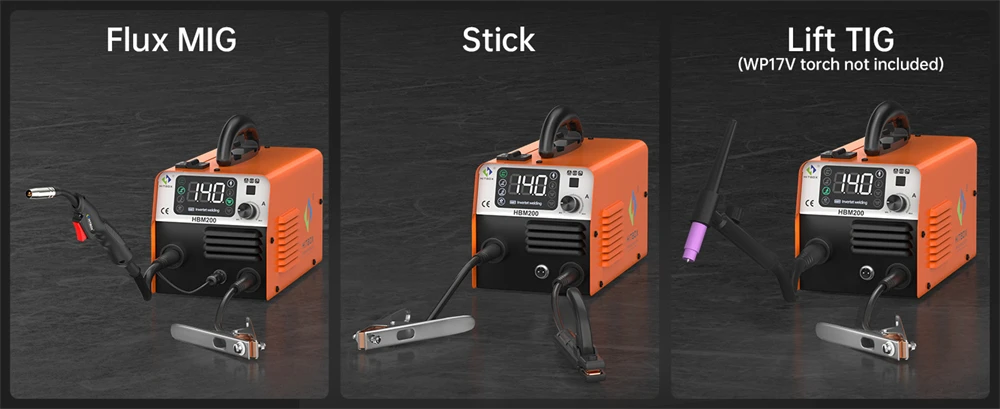 Hitbox Hbm200 Mig Welder 3 in 1 Arc/Gasless Mig/Lift Tig Non Gas Semi-Automatic Igbt Inverter Welding Machine 220V Au Plug