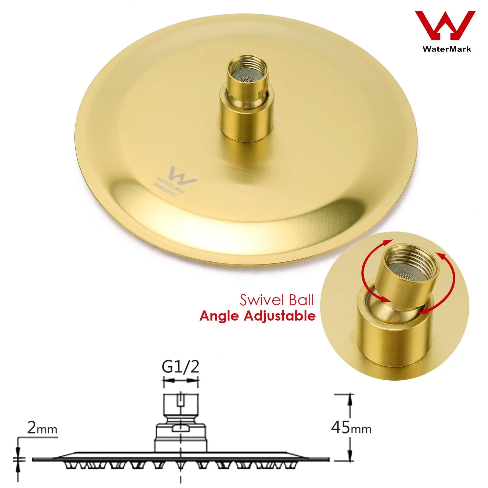 **Sydney Stock** KYLINS Brushed Gold Round Rain Shower Head 3 Mode Handheld Kit 2 Way Mixer Diverter Tap Set Wels WaterMark