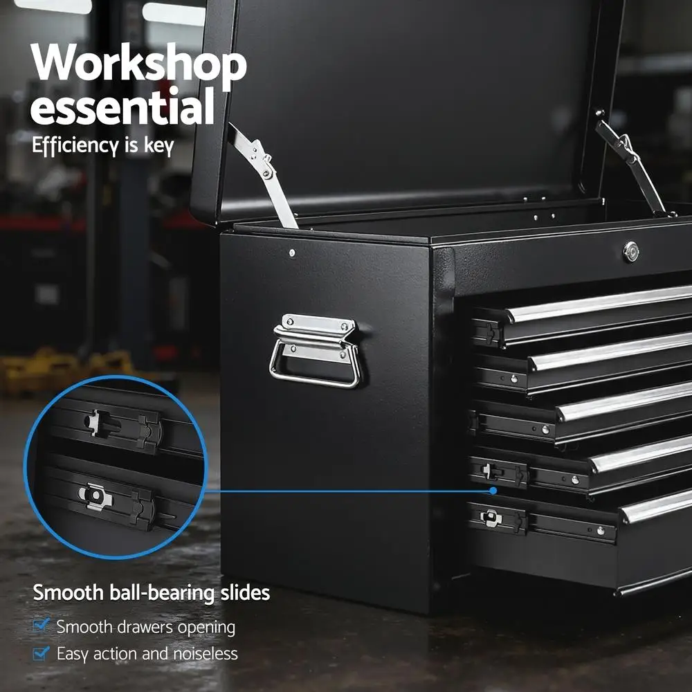 5 Drawer Lockable Tool Chest Cabinet Garage Storage Organizer Black Heavy Duty Steel Rolling Cabinet