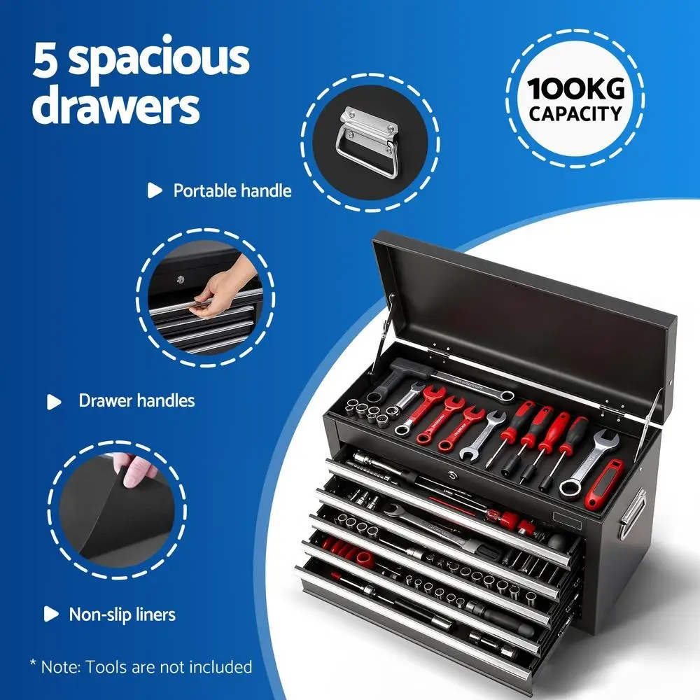 5 Drawer Lockable Tool Chest Cabinet Garage Storage Organizer Black Heavy Duty Steel Rolling Cabinet