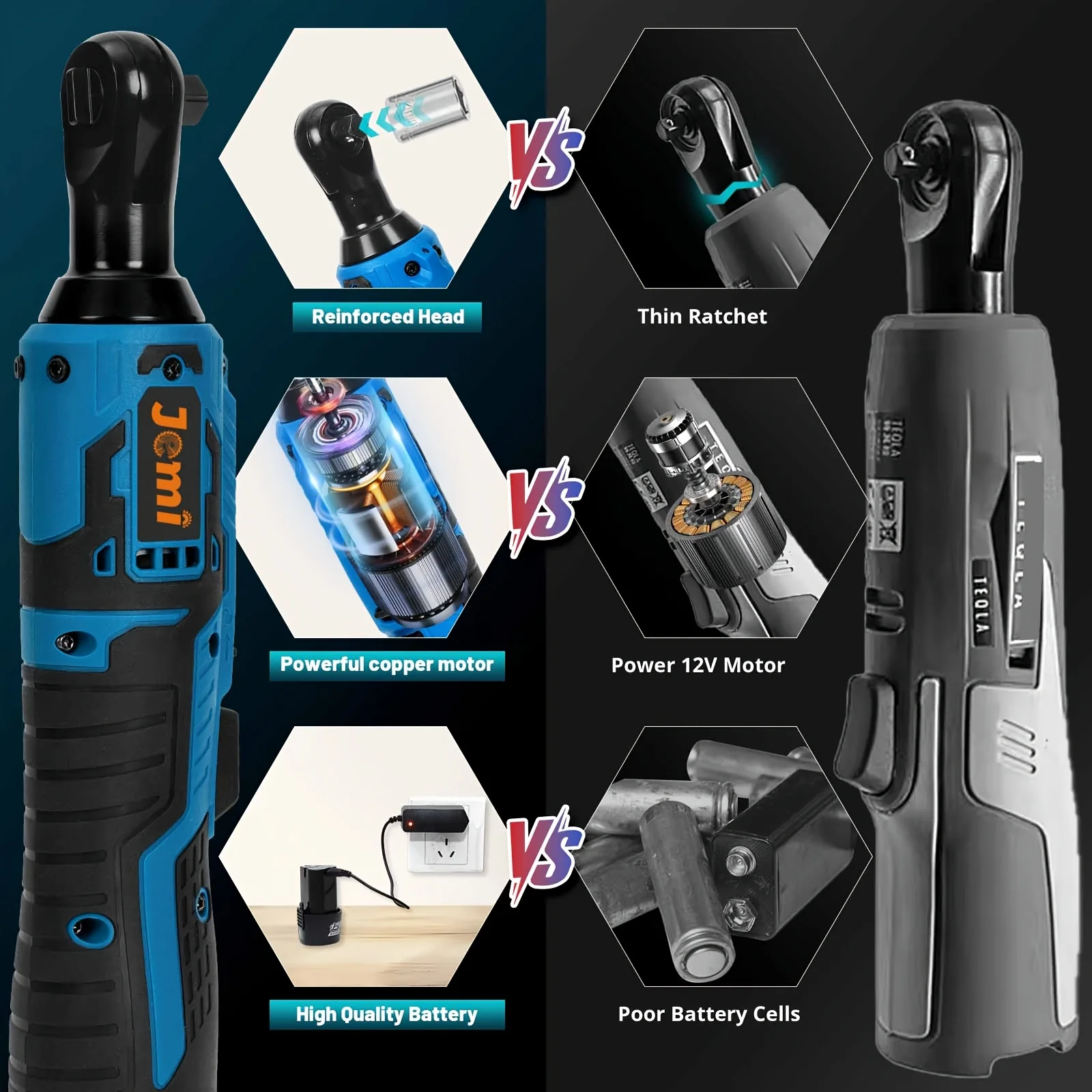 Jemi Tool 12V Electric Ratchet Wrench Set, 40N.m, 3/8'' Cordless Electric Wrench, Equipped with 7 Sockets and LED Light, Suitable for Automotive Maintenance, Disassembling Screws and Nuts, and a Variable-Speed Ratchet Wrench for Use in Narrow Spaces.