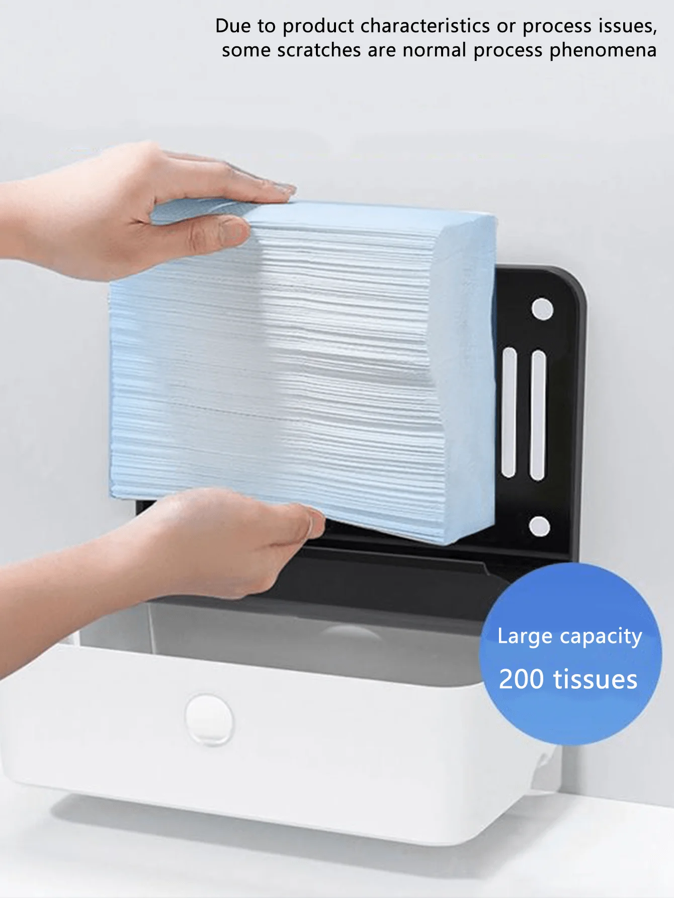 1pc Large Capacity 200-Sheet Tissue Box With Free Punch Installation Kit, Wall-Mounted Waterproof Paper Towel Holder For