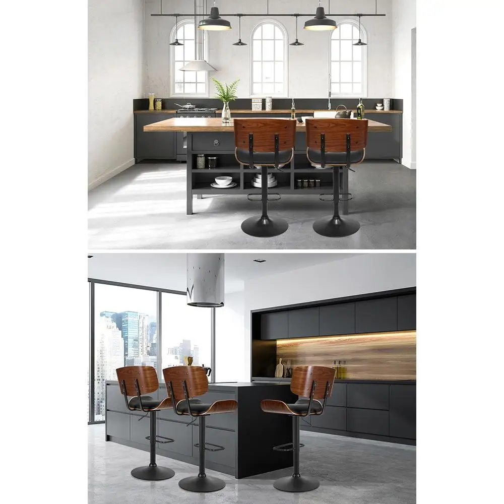 All Black Leather Gas Lift Adjustable Swivel Bar Stools Kitchen Counter Chairs